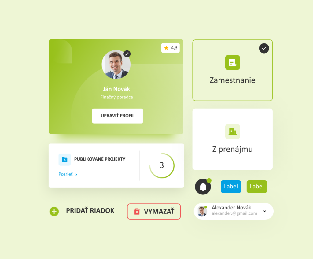 UI komponenty CRM systému