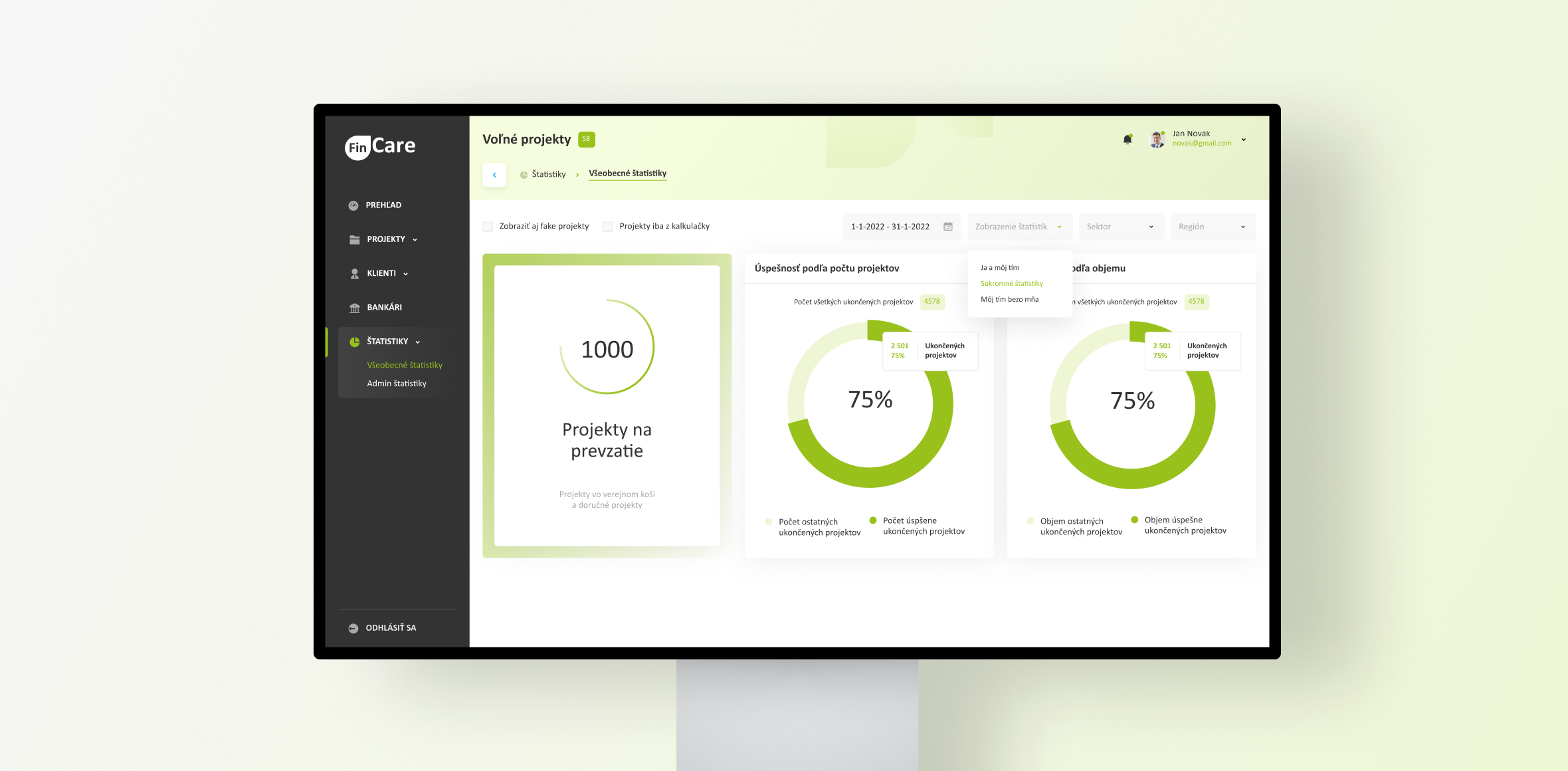 Dashboard CRM systému analytických nástrojov a reportov