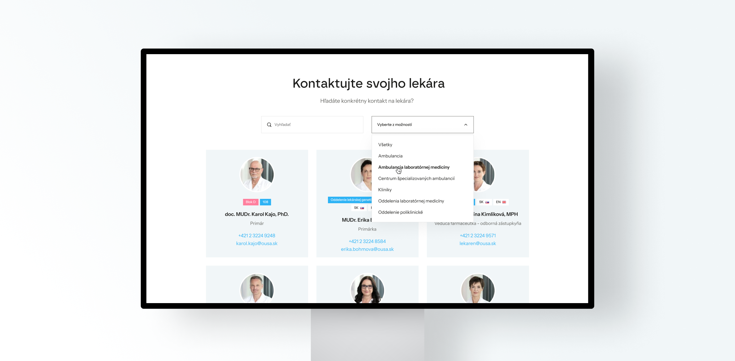 Webstránka Webdizajn zoznamu doktorov Ousa-sk Nextio